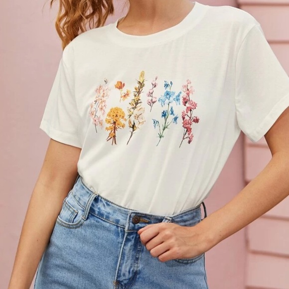 Sold out❌New Floral Print Short Sleeve Tee - Picture 5 of 5